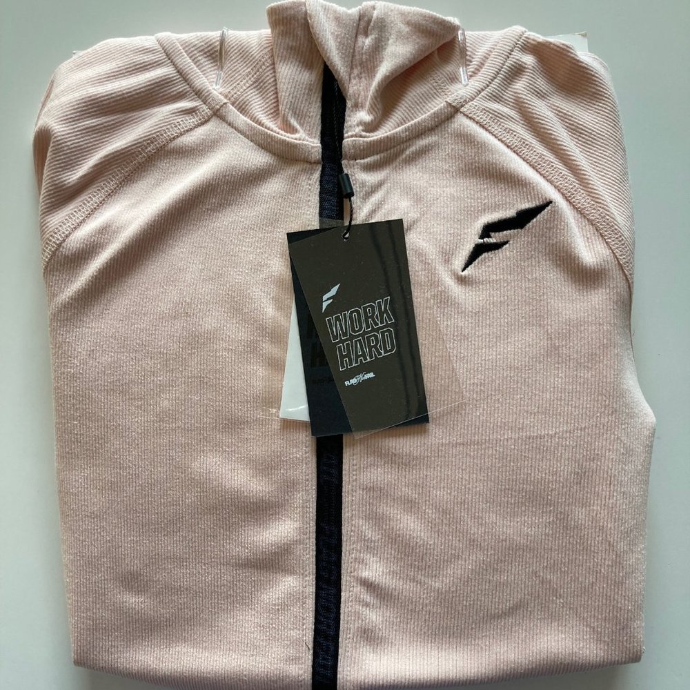 FLAG NOR FAIL - WOMEN'S RIBBED CROP ZIPPED HOODIE - PINK XSMALL